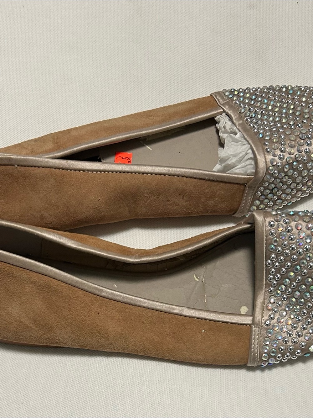 Source Unknown Taupe Suede Rhinestone-Embellished Ballet Flats